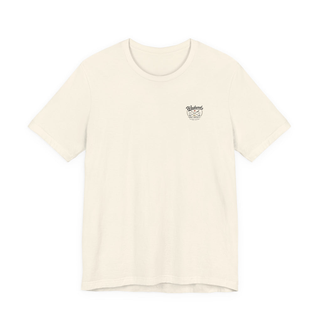 Golf T-Shirt — "Mentally on the 18th Hole" Retro Sunset Golf Tee