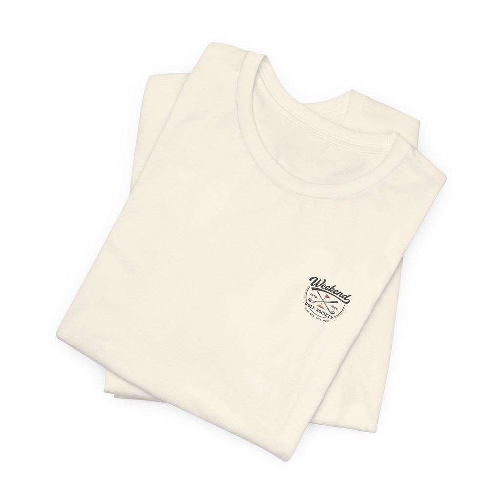 Golf T-Shirt — "Mentally on the 18th Hole" Retro Sunset Golf Tee