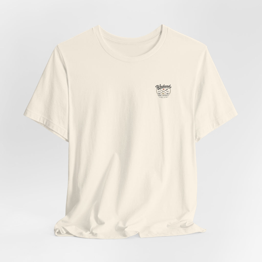 Golf T-Shirt — "Mentally on the 18th Hole" Retro Sunset Golf Tee
